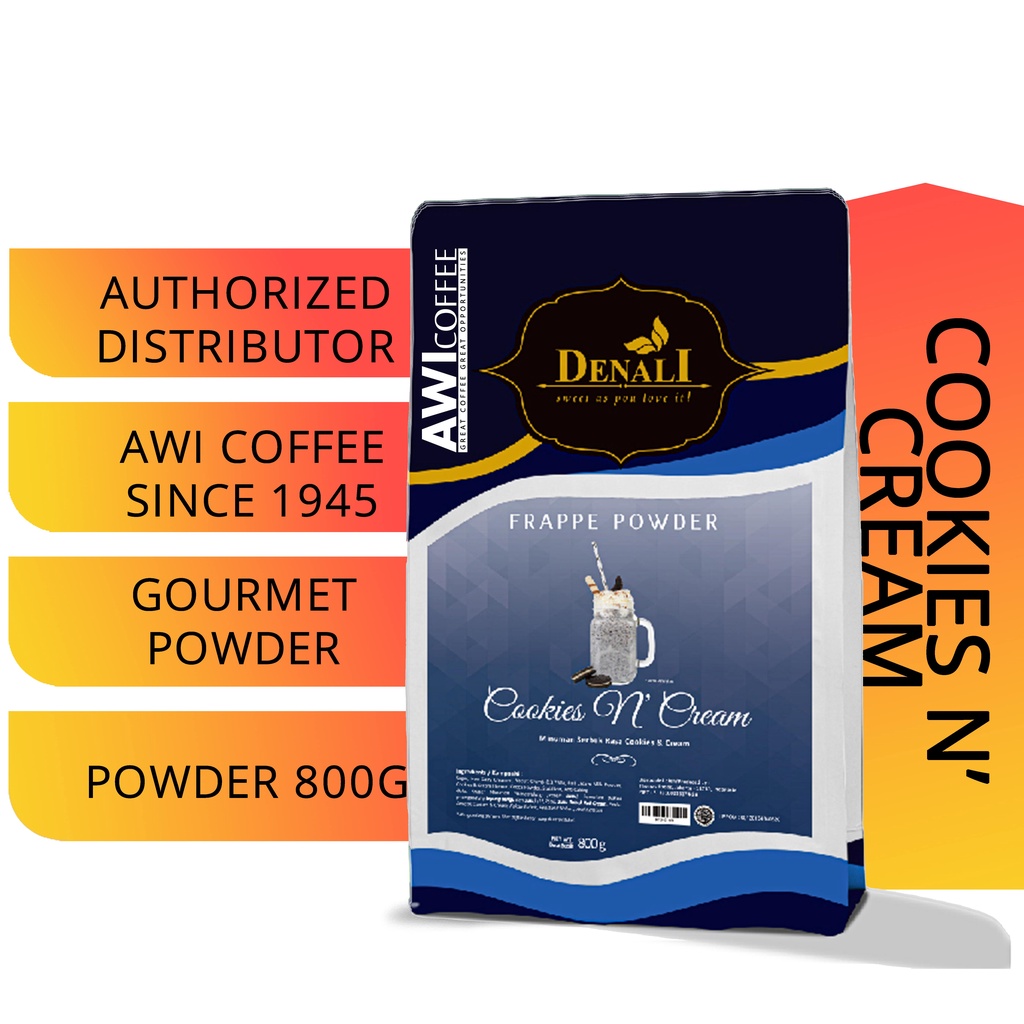 

Awi Segar Harum I Powder Cookies n Cream 800gr I denali I coffee | Flavored