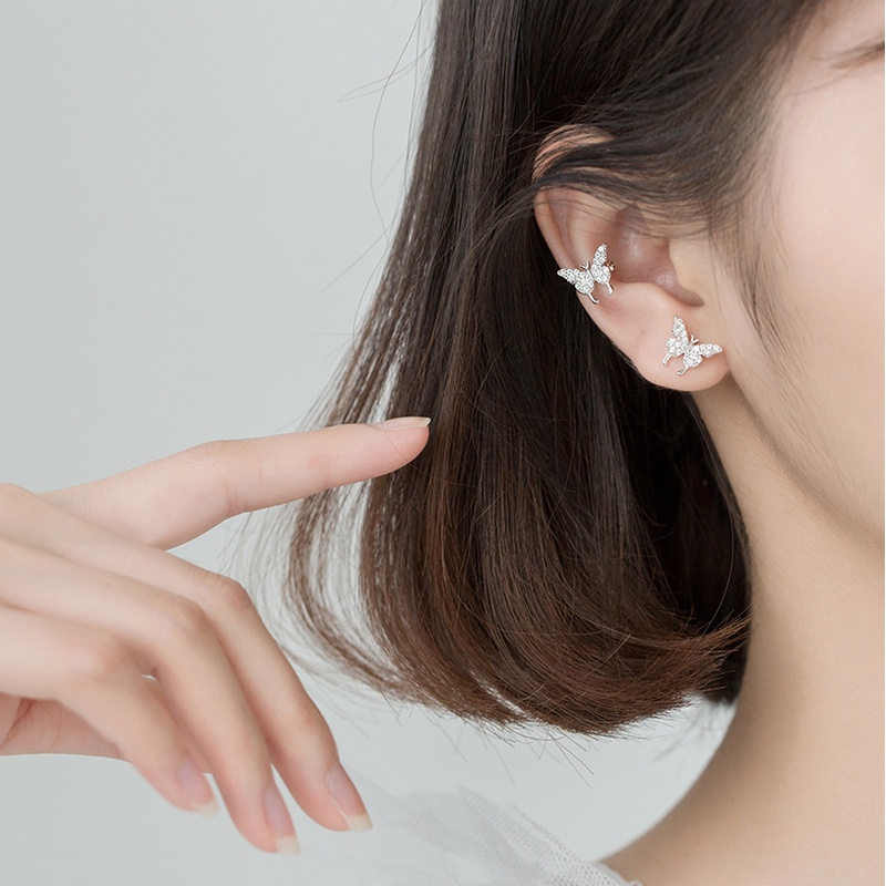 We Flower Shining Crystal Butterfly Ear Cuff Clip Earrings for Women Korean Girls Fashion Jewelry