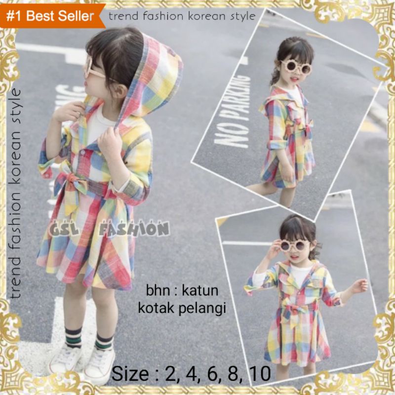 Dress Anak Kotak Hoodie / Pakaian Baju Anak Perempuan Andin Ikatan Cinta Import Korea 1 2 3 4 5 6 ta