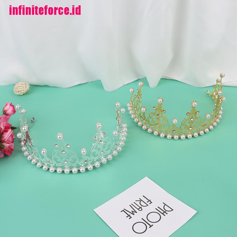 [IN*]Shining Crown Cake Topper Metal Pearl Wedding Engagement Party Cake Decorations