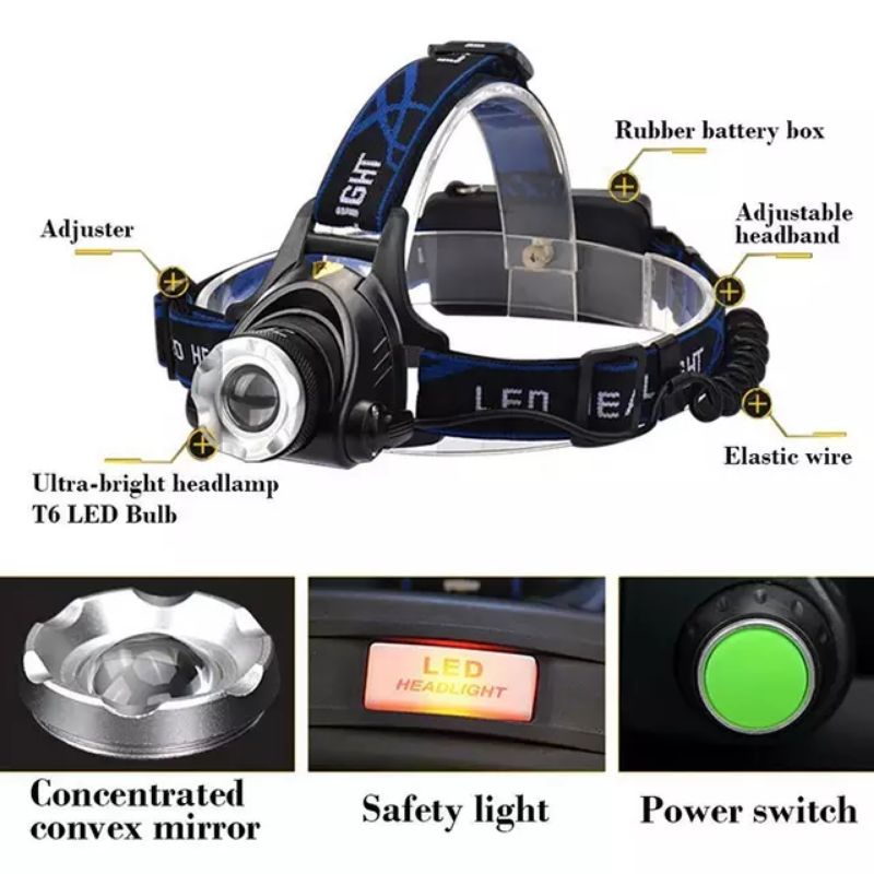 Headlamp 1 LED Cree XML-T6 - HD-LDT6 - Black/senter kepala led/senter kepala sensor/senter kepala