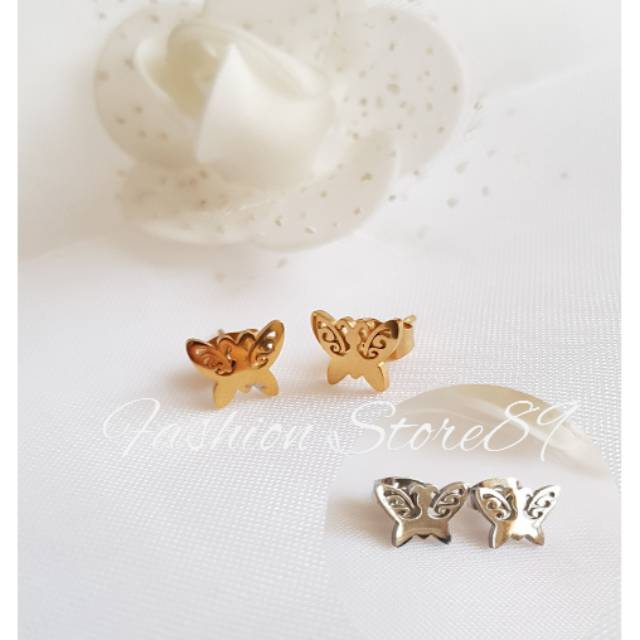 Anting Tusuk import titanium gold white Antikarat anting simple Titanium antikarat