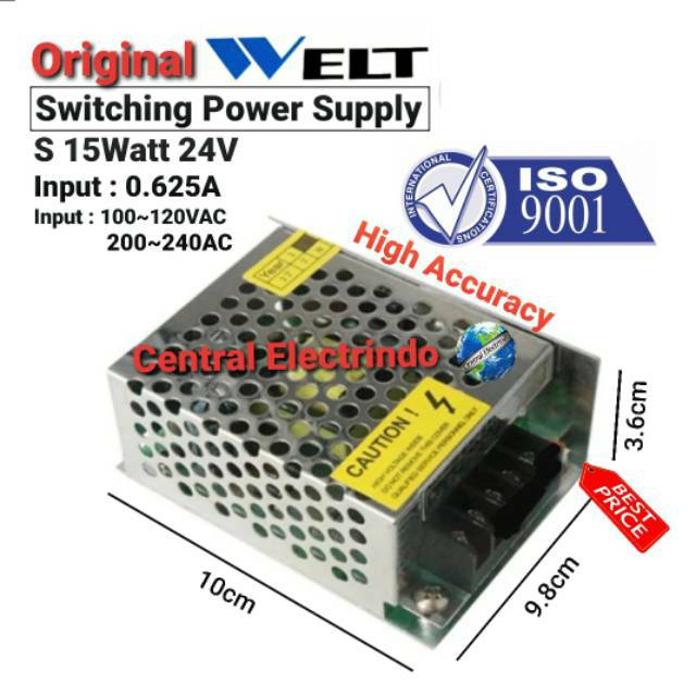 Power Supply 24V 0.625A 15Watt WELT High Quality.