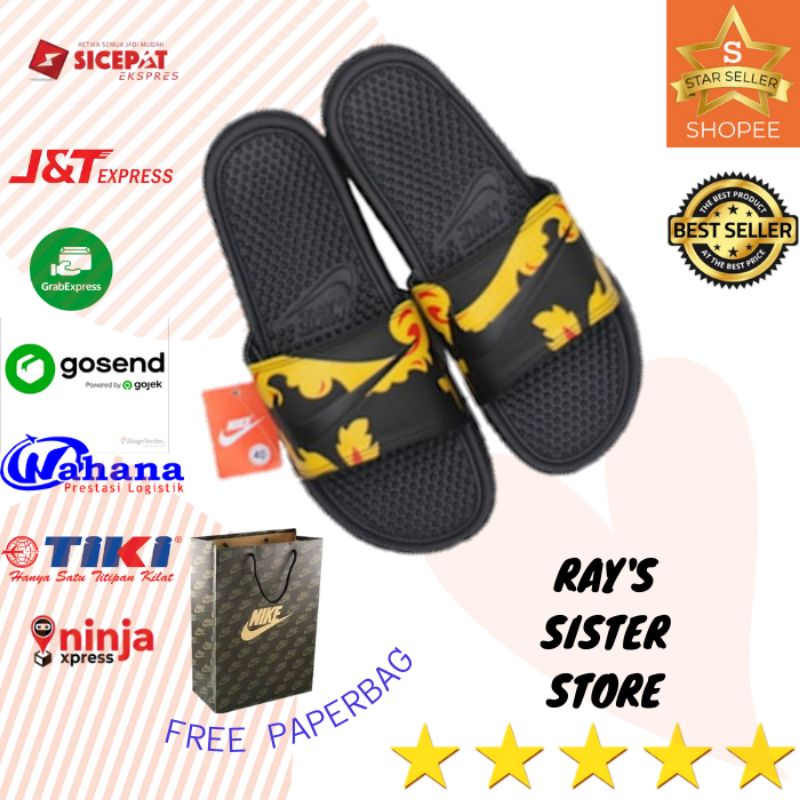 Sandal sendal pria selop slop karet slide flip flop murah nike kuning