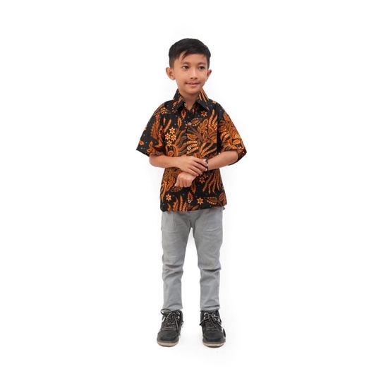 Kemeja Batik Anak Pendek Motif Kobes Abu Usia 1-12 Tahun