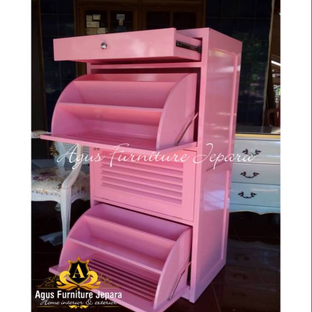 RAK SEPATU SHABY PINK (meja rak sepatu penyimpanan sepatu)