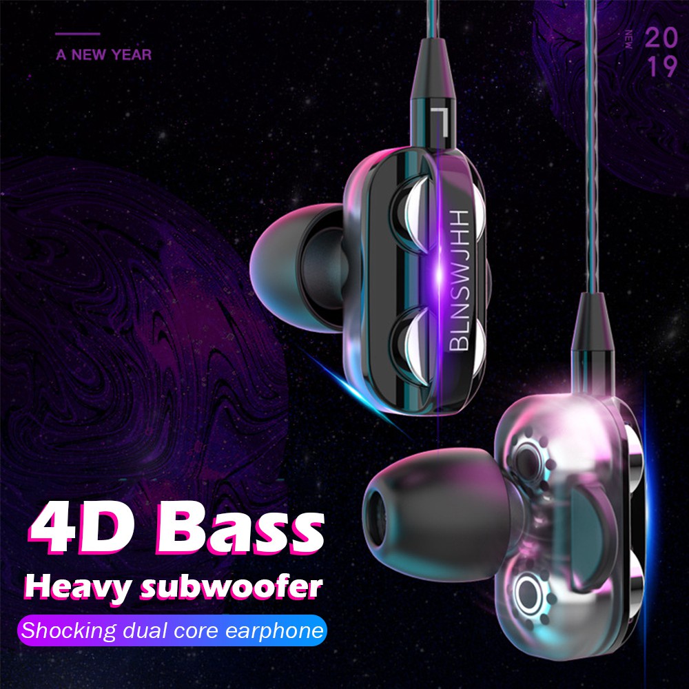 Headset 4D Bass Double Speaker Stereo 3.5MM Wired Head Phone Murah Dual Drive with Mic earphone