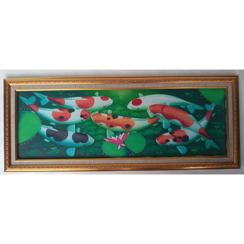 lukisan ikan koi dan bingkai(30x90cm)