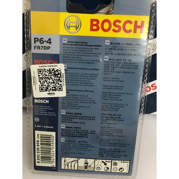 Busi Bosch Platinum Plus FR7DP set 4 Pcs