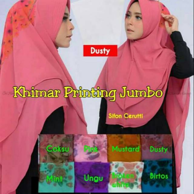 Khimar Printing Jumbo Pinguin 2 Layer Baru Terbaru