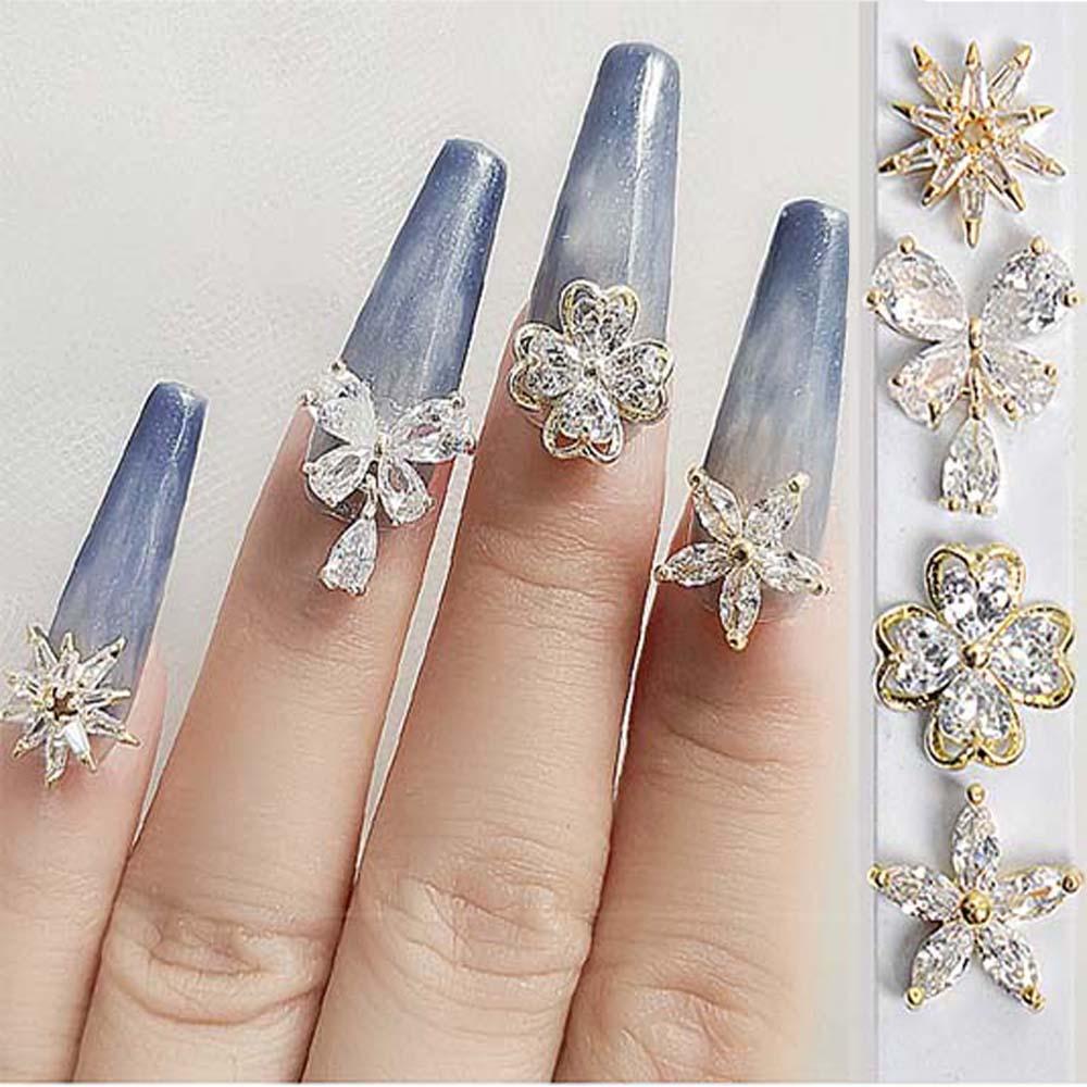 AUGUSTINA Agustina Kuku Rhinestones 3D Mewah Charms Bunga Logam Zirkon Kristal Nail Art Dekorasi