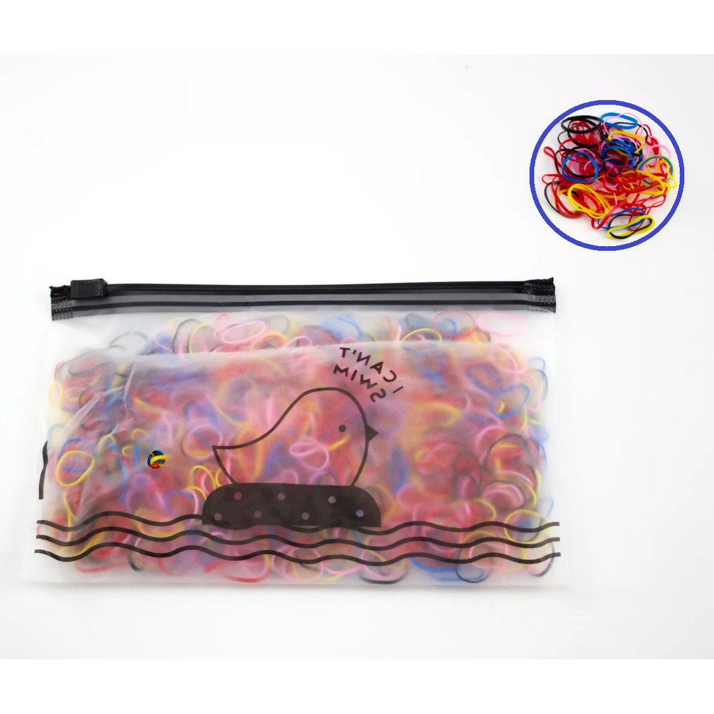 Ikat Karet Rambut 500 pcs / 1000 / 2000 Pcs Pc FREE Chicken Pouch Rubber Band Warna Warni Colorful