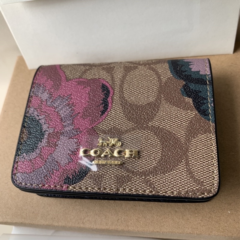 COACH MINI WALLET SIGNATURE CANVAS WITH KAFFE FASSET PRINT MINI ON CHAIN WALLET (6265)