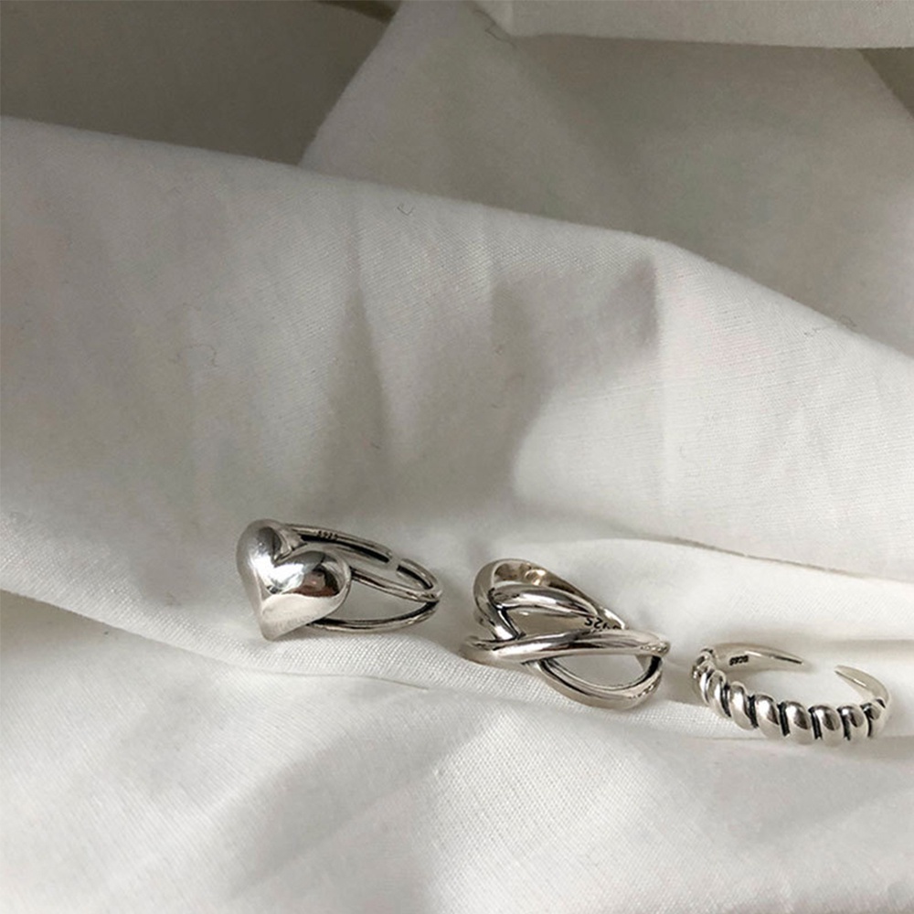 MXBEAUTY Accessories Open Ring Fashion Couple Rings Heart Rings Twist Love Heart Silver Plating Gifts Handemade Thai Silver Fashion Jewelry