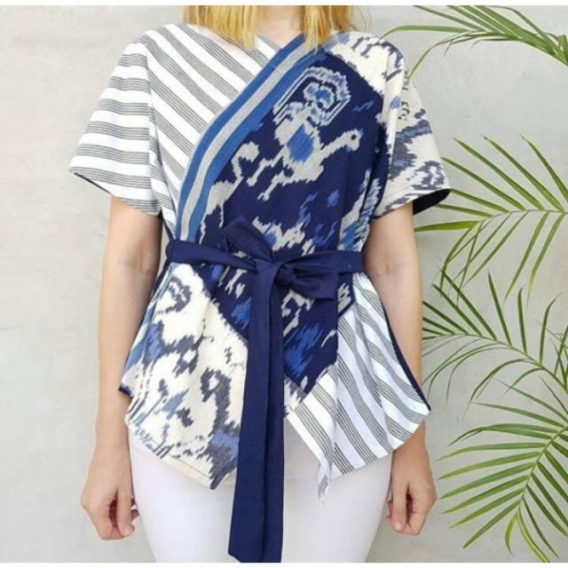 Blouse tenun mix lurik premium elegant baju batik kerja