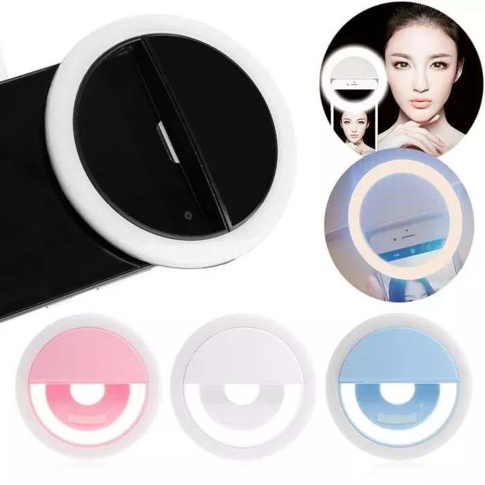 Lampu Selfie Ring Bulat - Portable Clip-on Mini 36 LED Selfie Ring Lamp Fill-in Light Night for iPhone Samsung BlackBerry HTC Huawei LG Smartphone PC Black Outdoorfree