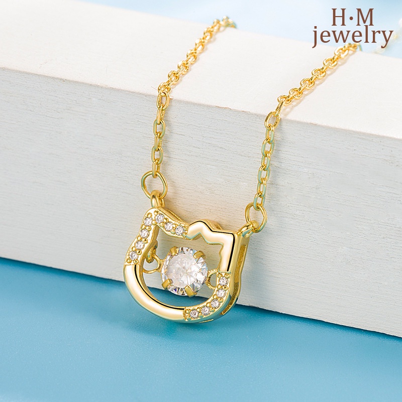 Kalung Rantai Sterling Silver 925 Dengan Liontin Hati Motif Kucing Untuk Wanita