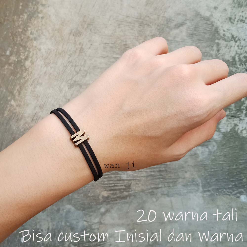 Gelang Couple Inisial Nama Tali Suede Simple Bronze Slide 20 Warna