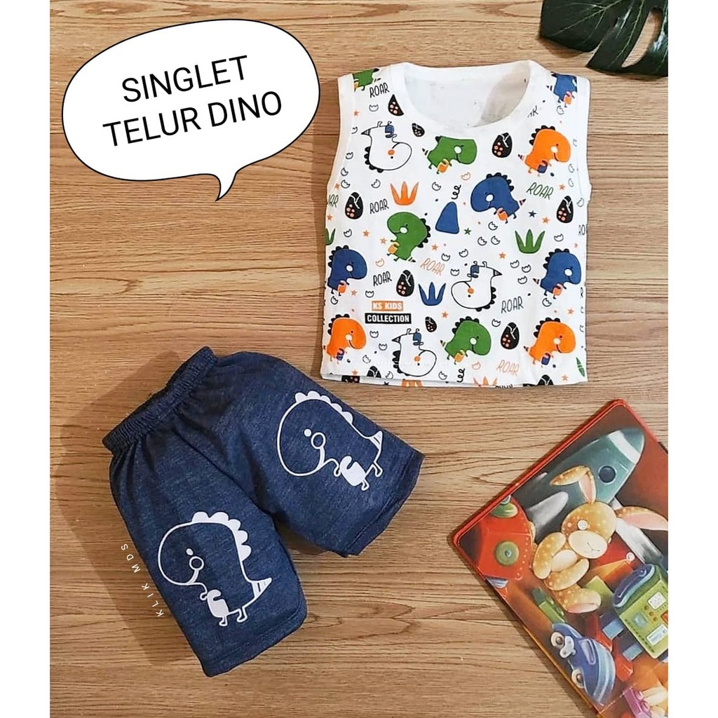 Klik Mds Baju Singlet Anak Bayi Laki-laki Warna Putih Usia 0-12 Bulan Motif Fero And Dino