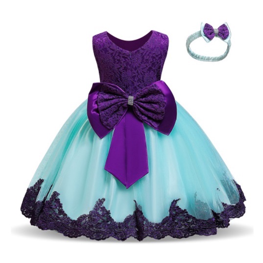 DRESS PESTA ANAK PEREMPUAN IMPORT / BAJU PESTA ANAK TUTU SATIN IMPORT + BANDO