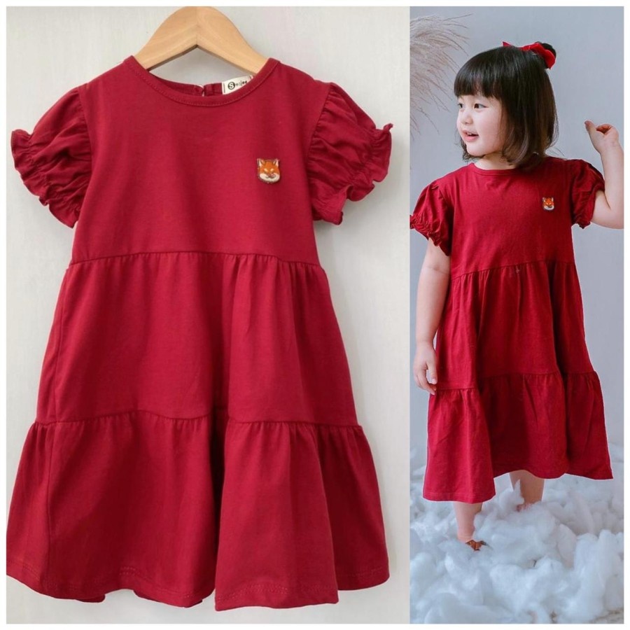Dress Anak Molly/ Daster Polos Anak Umur 1-5 Tahun - Maroon