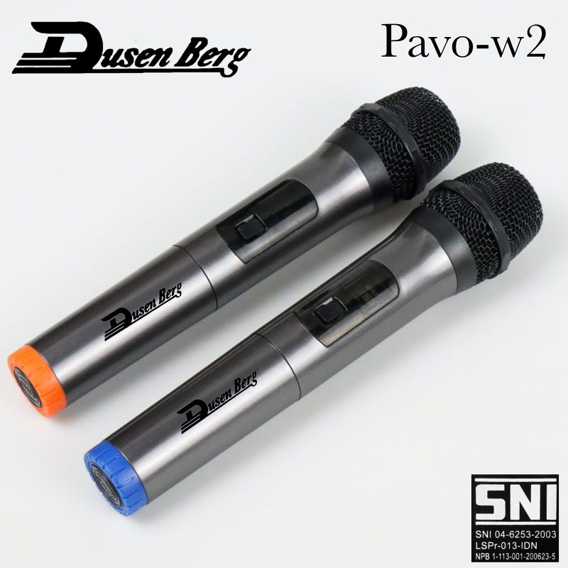 Mic Wireless karaoke Dusenberg Pavo W2 , 2 Microphone Jarak Jauh