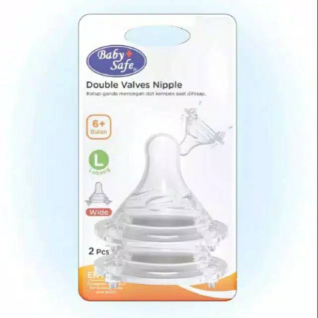 BABY  SAFE - DOUBLE VALVES /WIDE NECK NIPPLE UKURAN M &amp; L ISI 2 PCS / NIPPLE DOT BAYI (DWN0M &amp; DWN0L