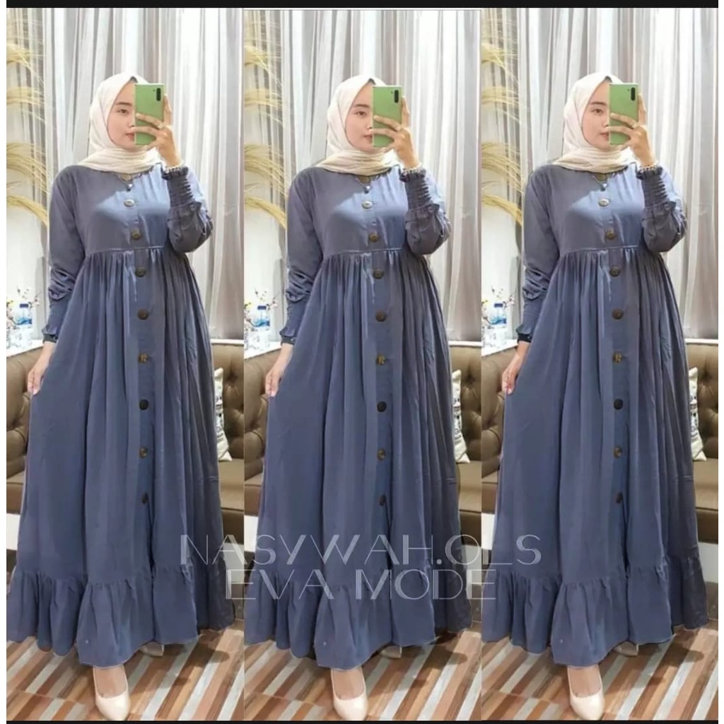 aqila maxi ceruty bebydoll /gamis ceruty bebydoll kancing terbaru /gamis syarii ceruty motif terbaru