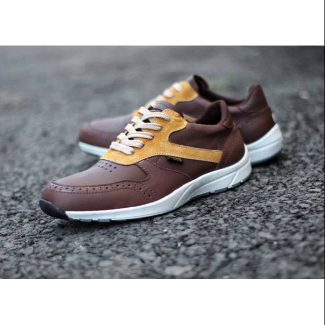 100% KULIT ASLI SNEAKERS PRIA KASUAL SPORTY OUTDOOR CEVANY HIRO BROWN ORIGINAL