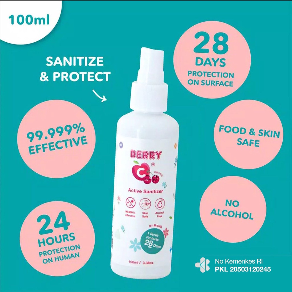 BerryC Berry C 100 ml Active Hand Sanitizer Non alcohol tahan 28 Hari