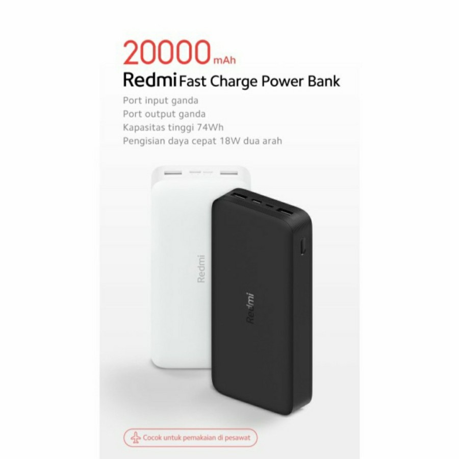 Xiaomi Redmi PowerBank 20000mAh Power Bank HITAM 18W Fast Charging Original 100%