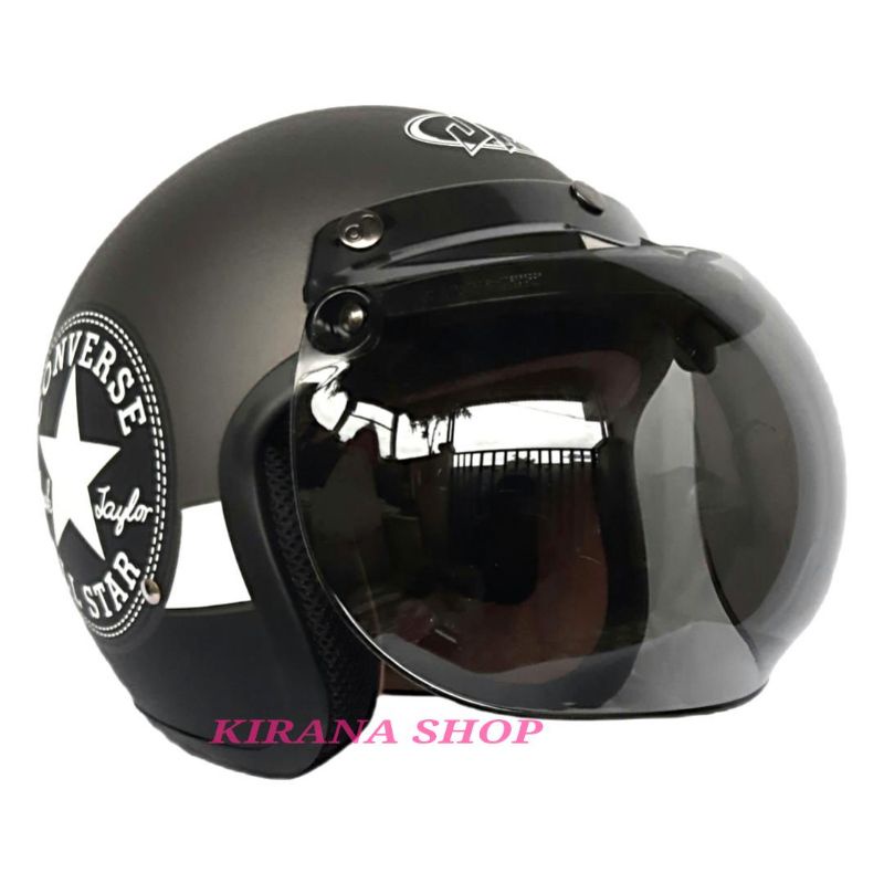 Helm Bogo Dewasa | Helm Bogo Full Cat Motif Converse Warna Abu Abu Doff