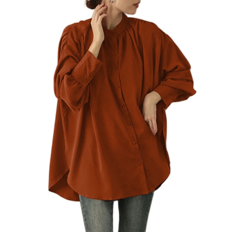 ZANZEA Women Plus Size Full Sleeved Elegant OL Solid Color Blouse Casual Loose Shirts