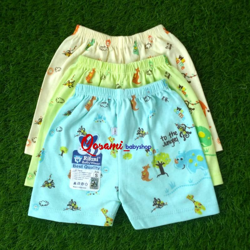 RIFANI 3 pcs Celana Warna Pendek Bayi Motif Uk S, M, L, XL SNI