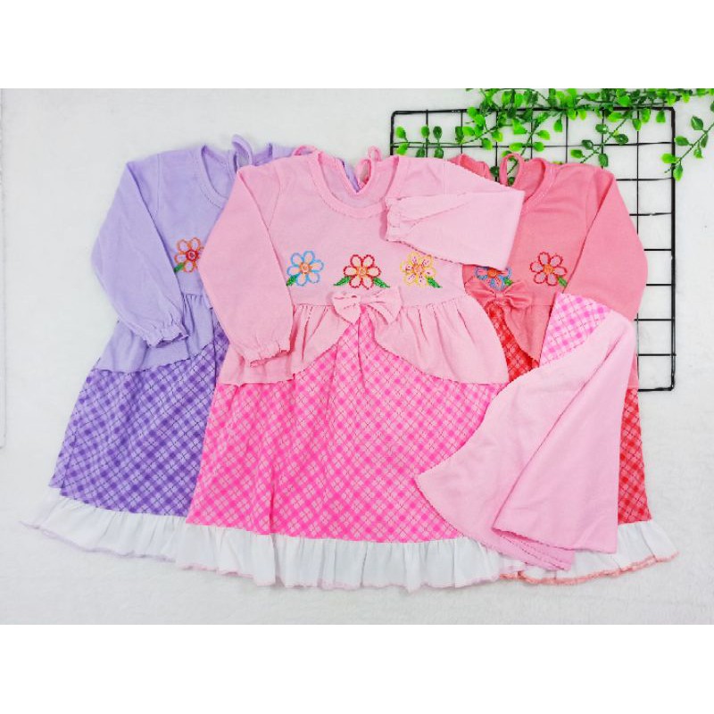 [Ss-7015] Baju Gamis Anak + Jilbab uk 3-18bulan, Gamis Anak Trendy, Syari'i Anak, Baju Anak Muslimah