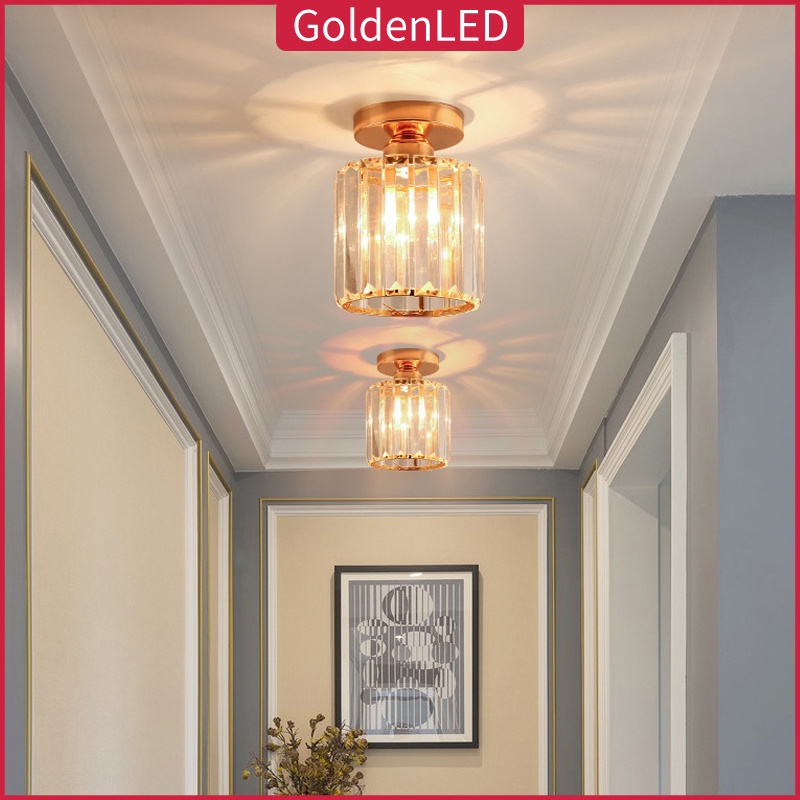 Golden LED Lampu kristal plafon rumah Lampu ceiling modern crystal round ceiling lamp Lampu kristal kanopi