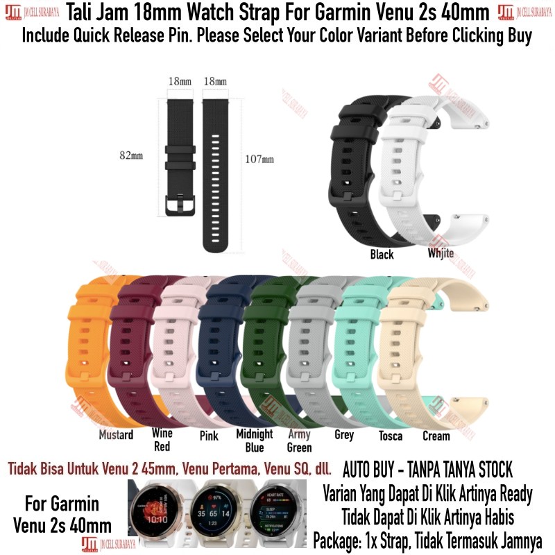 Tali Jam 18mm Watch Strap Garmin Venu 2s 40mm - OYE Rubber Silikon