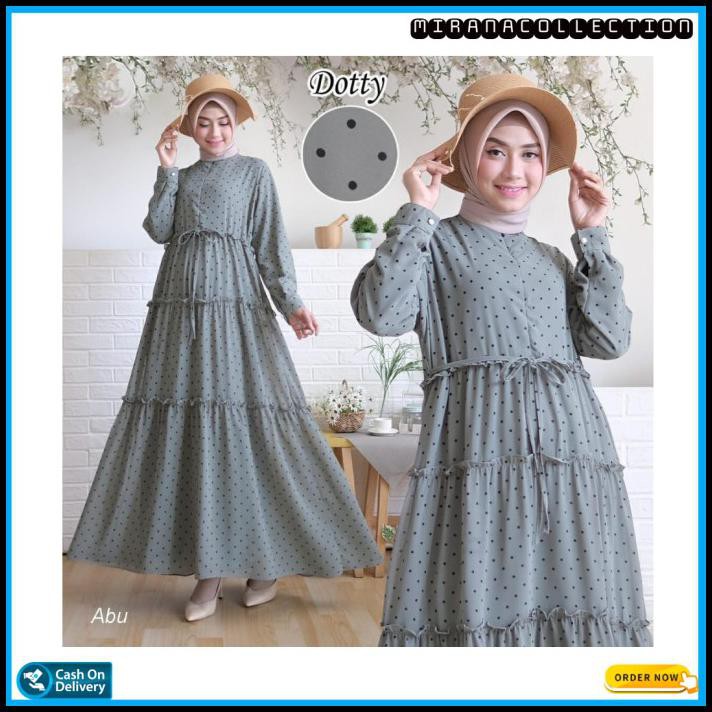 Gamis Motif Polkadot Dotty Homedress Muslim Wanita Dotty Terlaris - Abu-Abu