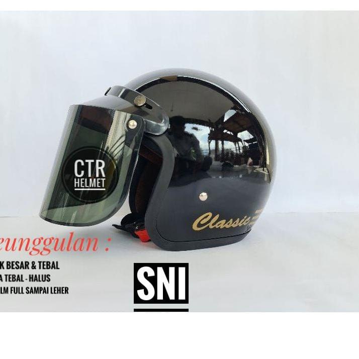 ♥MURAH LEBAY♥Helm bogo injak ori classic free kaca datar injak batik , hitam -  COD - Bogo classik m