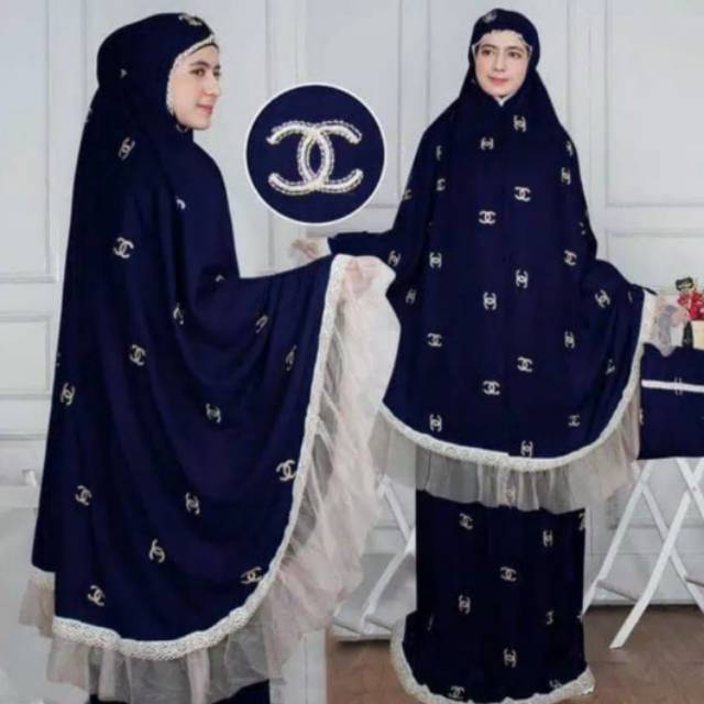 Mukena chanel bahan rayon  renda double  tile