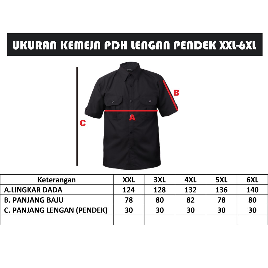 Kemeja PDH PDL Korsa  Lengan Pendek XXL-6XL