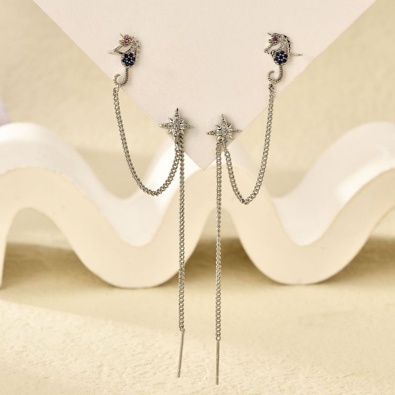 Anting Tusuk Gantung Temperament Bahan Sterling Silver 925 Desain Rumbai Panjang Untuk Wanita