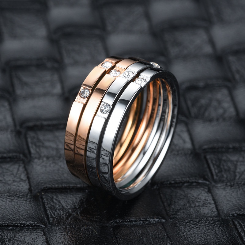 Cincin Bahan Titanium Steel Warna Silver Dan Rose gold Gaya Korea Untuk Wanita