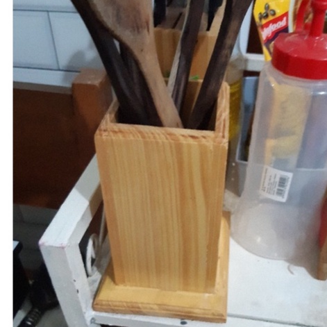 Tempat Kayu Sendok, garpu, pisau, pensi, bolpoin, alat tulis, Warna Natural