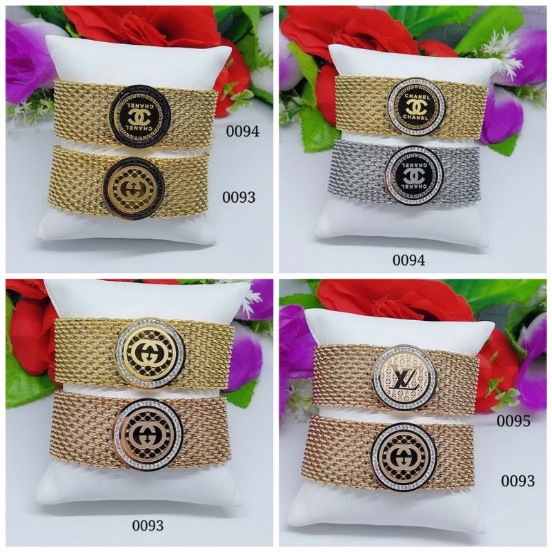 Fourfashion Gelang titanium rantai wanita permata bulat Premium AA01