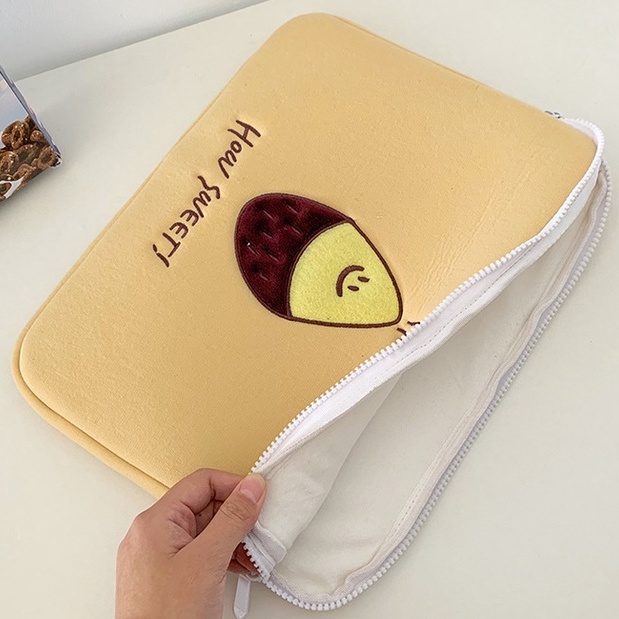 Sleeve Pouch Sarung Tas Bag Case Ipad Tab Tablet Macbook Air Pro Laptop Asus Acer Lenovo HP Huawei 11 12 13 14 15 inch Motif Gambar Seed Warna Khaki Lucu Cute Murah Korean Model