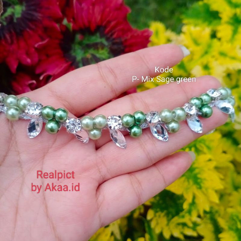 Payet rangkai mutiara - Sage green series