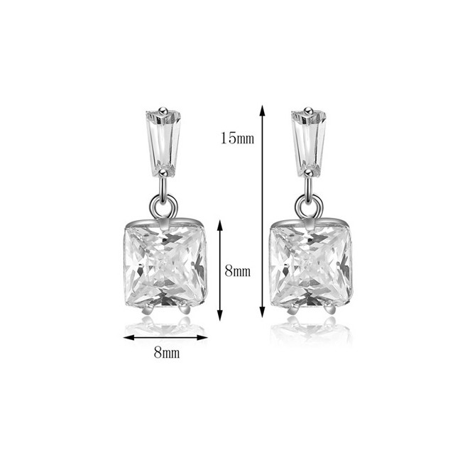 LRC Anting Tusuk Fashion Silver Color Diamond Decorated Square Shape Earrings