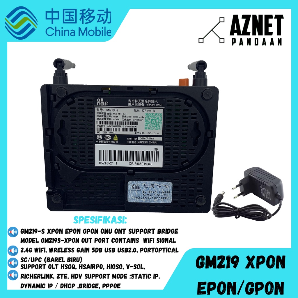 GM219-S XPON EPON GPON ONU ONT SUPPORT BRIDGE INCLUDE ADAPTOR