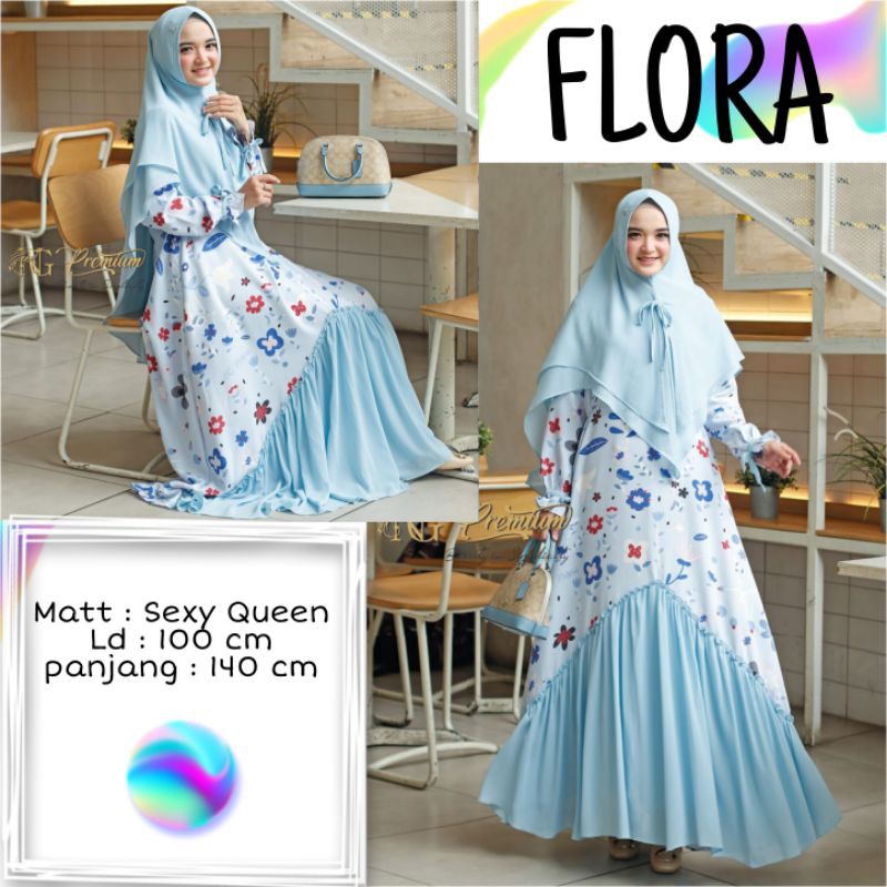 Gamis Syari Dress FLORA Butterfly Set Jilbab terbaru Ori NG Premium Nararya Busui Ld 100 cm ukuran L